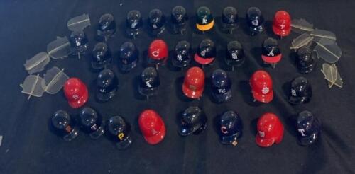 MLB Team Mini Batting Helmet Lot &ndash; 35 Pieces, Multiple Teams, Display Stands Included