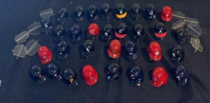 MLB Team Mini Batting Helmet Lot &ndash; 35 Pieces, Multiple Teams, Display Stands Included
