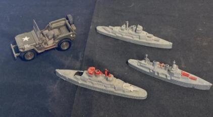 WWII Willys MB Jeep and Naval Warship Models &ndash; 1:32 Scale Jeep, 1:700 Scale Ships