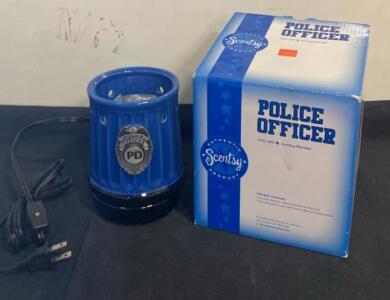 Scentsy Police Officer Full-Size Electric Wax Warmer with Original Box, Blue Ceramic Decor