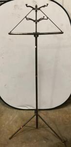 Vintage Folding Metal Stand, Adjustable Height, Tripod Base, Double Tier Arms
