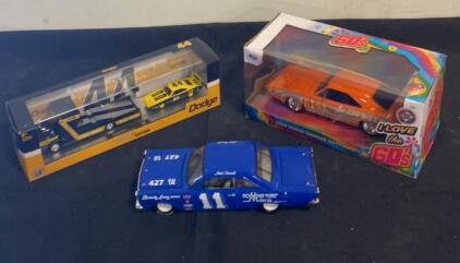 1969 Dodge Charger Daytona Die-Cast Models x2, Hauler Set, Ford #11 NASCAR, Boxed & Loose