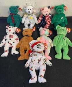 Ty Beanie Babies Lot &ndash; 10 Collectible Bears: Glory, Peace, Erin, Holiday, Kicks, With Tags