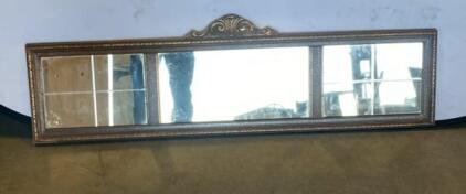 Antique-Style Gold Wall Mirror with Ornate Crest and Segmented Panels 48&rdquo; Wide
