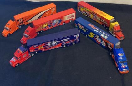 NASCAR 1:64 Die-cast Hauler Collection &ndash; #5 Kellogg&rsquo;s, #20 Home Depot, #24 DuPont (Set of 5 Trucks)