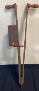 Antique Manual Wooden & Metal Jab Seed Planter &ndash; 36&rdquo; Hand Corn Planter, Two-Prong Tip