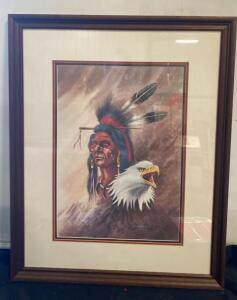 Art Menchego 1981 &ldquo;The Man of Mystery&rdquo; Native American Print, Framed, Santa Ana Pueblo NM 25&rdquo;x31&rdquo;
