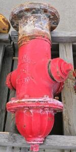 Dry Barrel Cast Iron Fire Hydrant, 6" Flanged Inlet, 2.5" Outlets, Heavy Rust, Red Paint