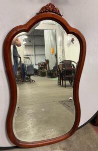 Vintage Ornate Carved Wood Wall Mirror with Crest, 36" x 24"