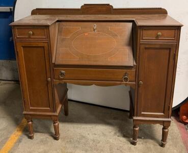 Vintage Drop-Front Secretary Desk, 48" Mahogany, Multiple Drawers & Storage Compartments