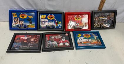 Framed NASCAR Diecast Car and Driver Photo Collectible Displays (Lot of 7)
