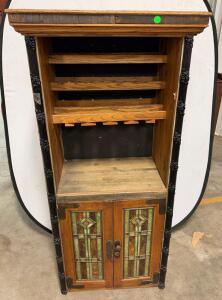 Vintage Wooden Wine Cabinet with Stained Glass Doors, 3 Wine Racks, 18 Bottle Capacity, 60x28x15in