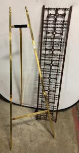 Polished Brass Folding Artist Display Easel, Decorative Finials, 62" Tall, Adjustable Shelf