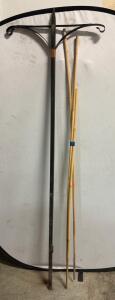 Heavy Duty Metal Garden Hose Stand with Bamboo Garden Stakes &ndash; 70" Tall, Double Hook, Decorative