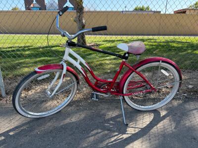 Schwinn Cruiser Bicycle, Red/White, 26" Wheels, Steel Frame, Coaster Brake, Single Speed
