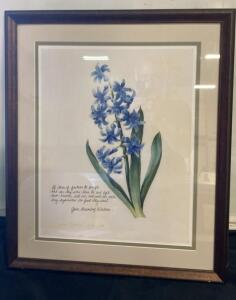 Framed Botanical Print by Louise D'Orl&eacute;ans, 1926, Blue Hyacinth & Whittier Quote 22&rdquo;x27&rdquo;
