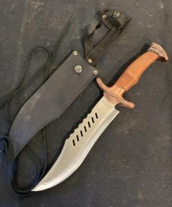 Frost Cutlery Flying Falcon Fixed-Blade Knife, 5" Stainless Steel Blade, Wood Handle, Includes Sheath