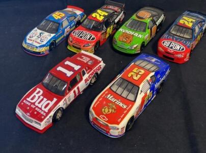 Lot of 6 NASCAR 1:24 Diecast Cars &ndash; Jeff Gordon #24, Marines #25, Budweiser #11, Kodiak #27, More