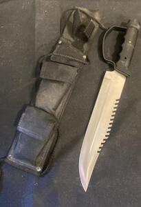 Survival Machete with Sawback Blade, D-Guard Handle, and Nylon Sheath