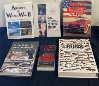 Lot of 6 Illustrated Reference Hardcover Books on Firearms, Cars, Aviation, History
