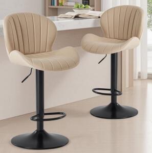 Sweetcrispy Beige Adjustable Swivel Bar Stools With Footrest, Set Of 2