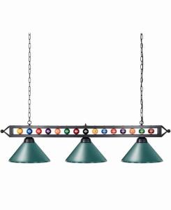 Wellmet CHL-1027 Billiard Light Fixture, 3-Light, 59" Length, Matte Black Frame, Green Metal Shades