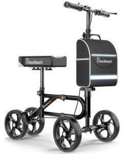 BlessReach WB-2111 Knee Scooter, 300lb Capacity, 8" Wheels, Foldable, Dual Brakes, Storage Bag, Black