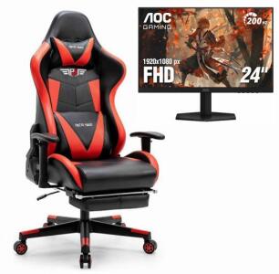 AOC 24" FHD 200Hz Gaming Monitor (Cracked Screen) + PatioMage LR102 F Red/Black Gaming Chair