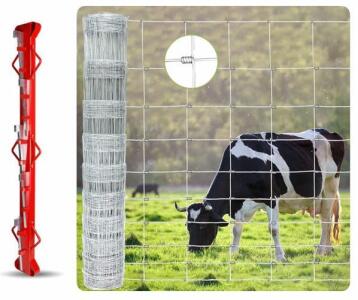 4 Ft x 164 Ft Galvanized Woven Wire Livestock Fence & 4.4 Ft Woven Wire Fence Stretcher, Heavy Duty Farm Kit