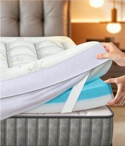 Fracho Luxury Cooling Gel-Infused Memory Foam King Mattress Topper, 3" Thick