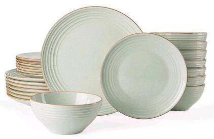 Famiware Jupiter 24-Piece Stoneware Dinnerware Set, Service For 8, Light Green Speckled