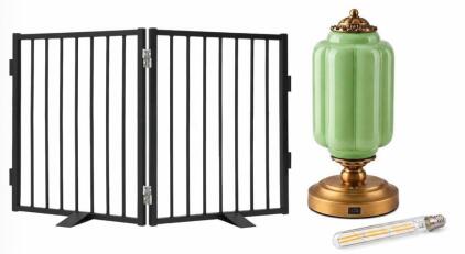 Snagle Paw Freestanding Metal 24" Dog Gate, 26-36" Adjustable, Black, And Touch Sensor Table Lamp