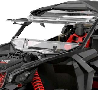 Kemimoto X3 Flip Windshield For Can-Am Maverick X3 & X3 Max, 1/4" Polycarbonate, Adjustable, Hardware Included, And Two Silver Platters