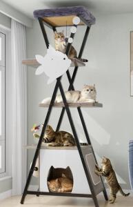 HavenlyYouth Large Cat Tree, 58.3" Multi-Level Tower With Condo, Hammock, And Play Elements