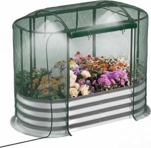 Lineware GEG2 Raised Garden Bed With Green Protective Net, Galvanized Steel, Zipper Access
