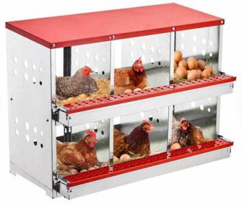 6-Compartment 2-Tier Metal Poultry Nesting Box, Roll-Out, Wall Mount, 33"x13.4"x24.4", Gloves, China