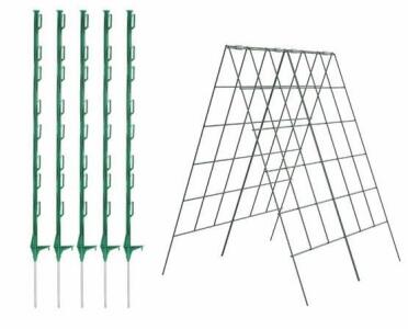 50 Green 48" Step-In Electric Fence Posts & 4 Cucumber Vine Trellises