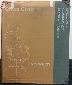 Ergonomic Office Chair C-3509-W-GY, Grey, Adjustable Headrest & Lumbar, 250 lb Capacity, Vietnam