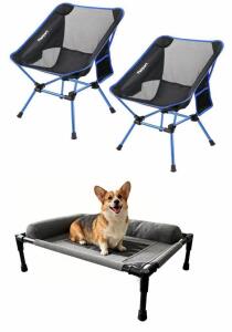 Fbsport 2 Folding Camping Chairs, Lightweight 330lb Support + Elevated Dog Bed 31.5"x24" 33lb