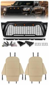 Tacoma 2005-2011 Front Grille w/ Amber LED Lights + Taikoo Car Seat Back Protectors 2-Pack