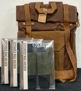 CRUITBILI Waxed Canvas Leather Laptop Backpack, Classic Khaki, 15.6", 3 Savior Mag Holders, New