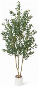 92.4" Artificial Potted Olive Tree with Decorative Pebbles and Realistic Olives