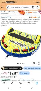 REOSKI 2-3 Person Towable Inflatable Water Tube, 840D Nylon Cover, Stabilizer Fins, Quick-Connect Tow System