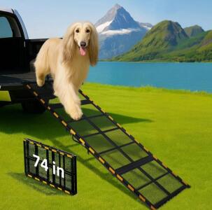 iPetba Extra-Wide 3X Folding Car Ramp, 75" Length, 400 lb Capacity, Non-Slip Surface