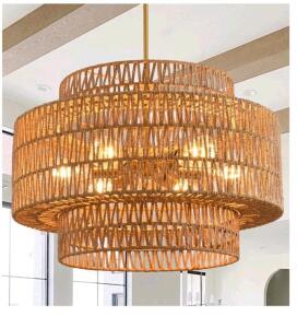 szcflaghip 8001-6T Large Handwoven Rattan Chandelier, 6-Light, 39.5" Diameter