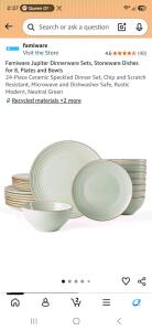 Famiware Jupiter 24-Piece Stoneware Dinnerware Set for 8 &ndash; Light Green, Microwave & Dishwasher Safe