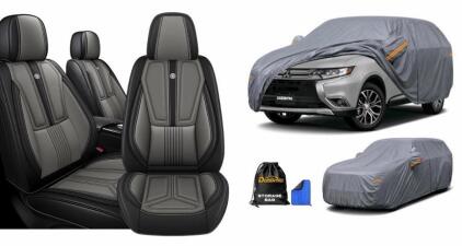 Arazi Waterproof Nappa Leather Seat Covers (2 Front) + Dozentro All-Weather Full Car Cover Set
