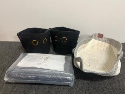 Set of 3 Decorative Cotton Rope Storage Baskets with Cat Face Embroidery