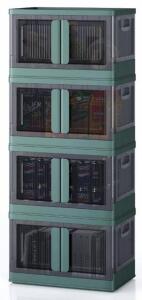 Stackable Wheeled Storage Cabinet A-HE041-6, 6-Unit, Transparent Doors, 18"x14"x48", Green/Gray