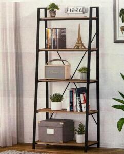 IOTXY G15 5-Tier Ladder Shelf Bookcase, 47.24" H x 23.62" W x 11.81" D, Black Metal Frame